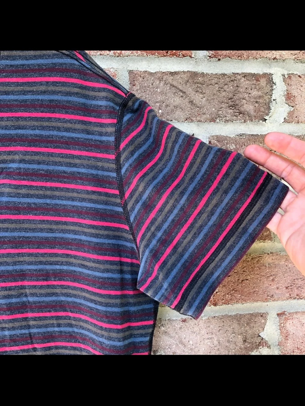 Lululemon Men's Striped Crew Neck T-Shirt - Black & Red